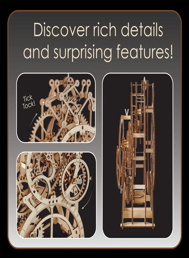 مايندوير ساعة مايند وير جيرجيتس - طقم نموذج ميكانيكي خشبي ثلاثي الأبعاد للمراهقين والبالغين، اصنع ساعتك الخاصة العاملة بتروس متحركة - Image 3